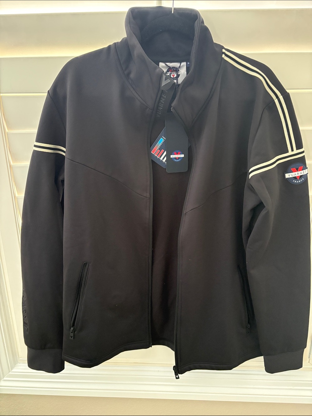 Vuarnet Black Lightweight Track Jacket with White Stripe Detail